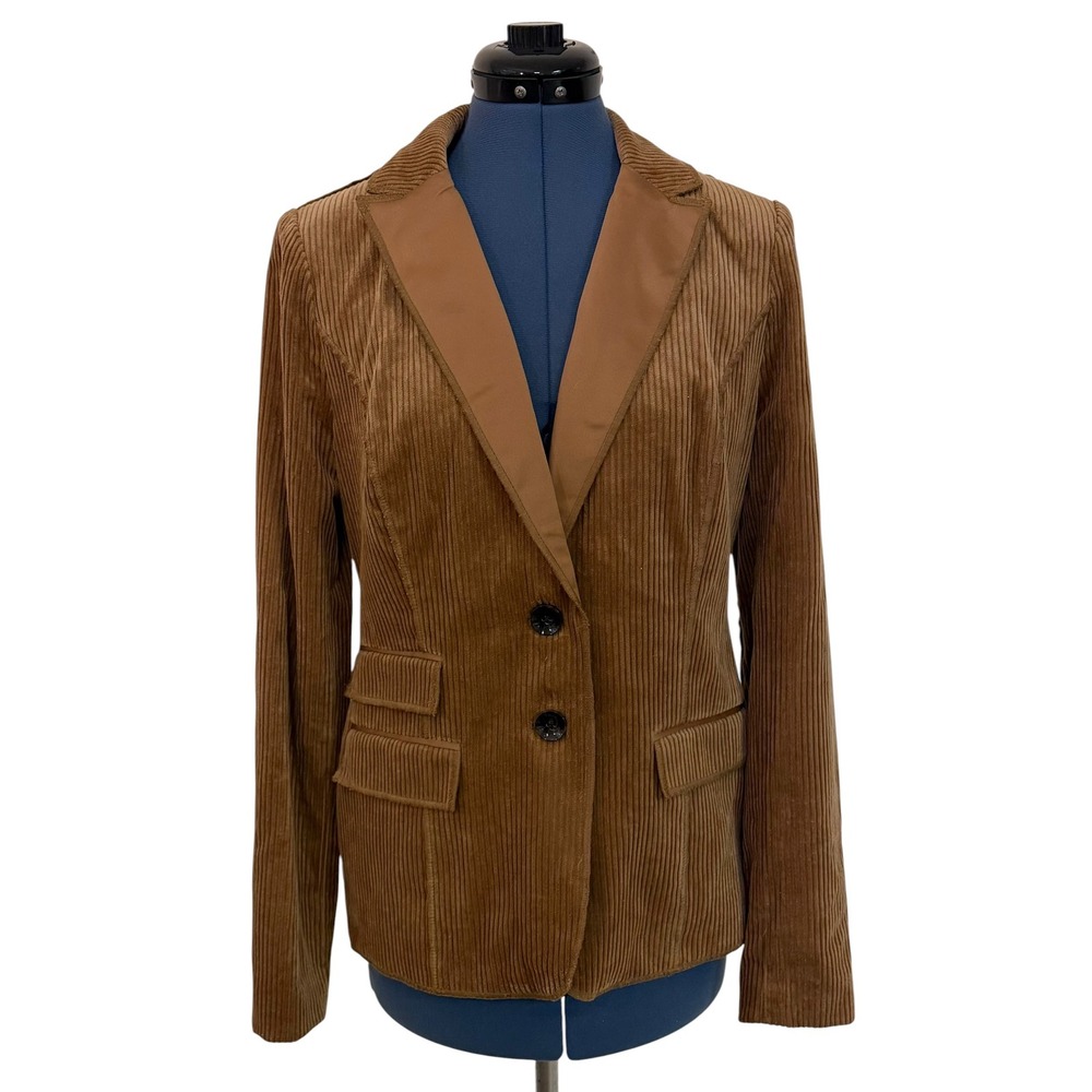 Vtg Joan Vass Brown Corduroy Blazer Satin Trim Jacket Retro Preppy Academia 6
